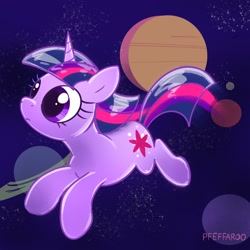 Size: 2048x2048 | Tagged: safe, artist:pfeffaroo, twilight sparkle, pony, unicorn, g4, high res, planet, saturn, solo, space, unicorn twilight