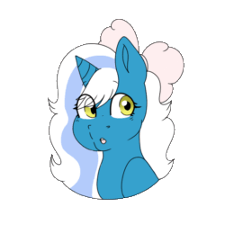 Size: 608x608 | Tagged: safe, artist:cute-little-star97, oc, oc:fleurbelle, alicorn, pony, alicorn oc, animated, blinking, bow, eye lashes, female, gif, hair bow, horn, mare, simple background, surprised, transparent background, wings, yellow eyes