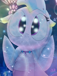 Size: 768x1024 | Tagged: safe, artist:bluemario11, silverstream, seapony (g4), g4, blue mane, bubble, coral, female, fin wings, fins, glowing, jewelry, looking at you, necklace, ocean, purple eyes, seapony silverstream, seaquestria, solo, swimming, underwater, water, wings