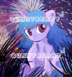 Size: 828x894 | Tagged: safe, artist:sunny berry, izzy moonbow, pony, unicorn, g5, chest fluff, cute, female, fireworks, izzybetes, mare, sitting, smiling, solo, watermark