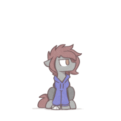 Size: 1000x1000 | Tagged: safe, artist:sugar morning, oc, oc only, oc:artfulcord, oc:arucordu, cat, pegasus, pony, animated, behaving like a cat, clothes, commission, cute, gif, jacket, jumpscare, male, phobia, scared, sikan pegasus, simple background, sitting, sketch, solo, stallion, white background