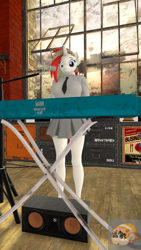 Size: 2160x3840 | Tagged: safe, artist:mr.guinea pig, oc, oc only, oc:aria calliope, unicorn, anthro, 3d, breasts, clothes, female, high res, horn, keyboard, looking at you, microphone, necktie, shirt, skirt, solo, source filmmaker, speaker