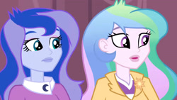 Size: 3410x1920 | Tagged: safe, screencap, princess celestia, princess luna, principal celestia, vice principal luna, human, equestria girls, g4, my little pony equestria girls: friendship games, duo, duo female, female, high res, open mouth