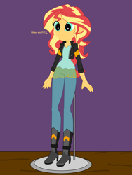 Size: 1536x2048 | Tagged: safe, artist:mecha113, sunset shimmer, equestria girls, g4, doll, dollified, female, forced smile, inanimate tf, smiling, solo, toy, transformation