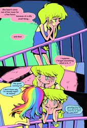 Size: 3087x4537 | Tagged: safe, artist:0828m, applejack, rainbow dash, equestria girls, g4, clothes, comic, duo, duo female, female, freckles, lesbian, looking at someone, manga, ship:appledash, shipping, speech bubble, thought bubble