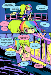 Size: 3087x4524 | Tagged: safe, artist:0828m, applejack, rainbow dash, equestria girls, g4, clothes, comic, duo, duo female, eyes closed, female, freckles, lesbian, looking at each other, looking at someone, manga, ship:appledash, shipping, speech bubble