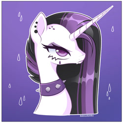 Size: 2000x2000 | Tagged: safe, artist:tomi_ouo, princess celestia, pony, between dark and dawn, g4, bust, collar, colored pupils, ear piercing, female, high res, mare, piercing, portrait, punklestia, purple background, simple background, solo, spiked collar, teardrop