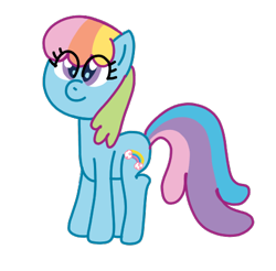 Size: 459x451 | Tagged: safe, artist:funnyclowns64, rainbow dash (g3), earth pony, pony, g3, g4, colored, cute, female, g3 dashabetes, g3 to g4, generation leap, hooves, mare, multicolored hair, multicolored mane, multicolored tail, rainbow hair, rainbow tail, simple background, smiling, solo, standing, tail, transparent background