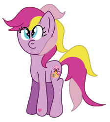 Size: 620x690 | Tagged: safe, artist:funnyclowns64, triple treat, earth pony, pony, g3, g4, colored, cute, female, g3 to g4, generation leap, heart, hoof heart, hooves, mare, multicolored hair, multicolored mane, multicolored tail, simple background, smiling, solo, standing, tail, three tone tail, three toned mane, transparent background, triplebetes