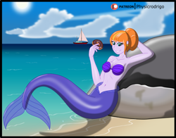 Size: 1600x1257 | Tagged: safe, artist:physicrodrigo, copper top, mermaid, series:equestria mermaids, equestria girls, g4, arm behind head, armpits, mermaidized, ocean, solo, species swap, story included, water