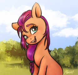 Size: 1761x1696 | Tagged: safe, artist:buttersprinkle, sunny starscout, earth pony, pony, g5, my little pony: a new generation, cute, female, head tilt, looking at you, mare, smiling, solo, sunnybetes