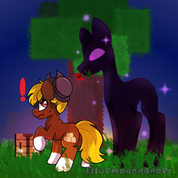 Size: 1640x1639 | Tagged: safe, artist:bluemoon, oc, oc:acres, earth pony, enderman, enderpony, pony, commission, duo, endermare, exclamation point, mine little pony, minecraft, ponified, ych result