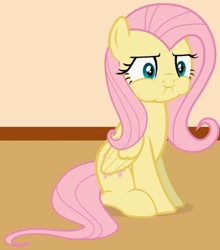 Size: 689x783 | Tagged: safe, artist:forgalorga, fluttershy, pegasus, pony, your little cat 4, g4, angry, annoyed, cropped, cute, female, fluttershy is not amused, madorable, mare, pouting, puffy cheeks, shyabetes, sitting, solo, unamused