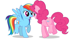 Size: 2316x1273 | Tagged: safe, artist:jakeneutron, pinkie pie, rainbow dash, earth pony, pegasus, pony, g4, duo, female, mare, open mouth, simple background, transparent background, vector