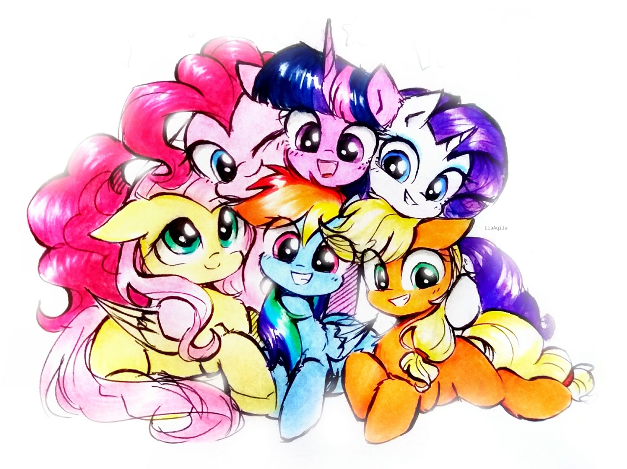 Safe Artist Liaaqila Applejack Fluttershy Pinkie Pie