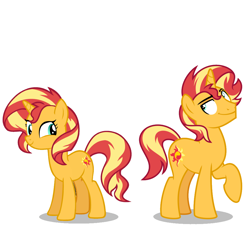 Size: 972x938 | Tagged: safe, artist:orin331, edit, vector edit, sunset shimmer, pony, unicorn, g4, binary shimmer, female, half r63 shipping, male, mare, my little colt, r63 paradox, rule 63, shipping, simple background, smiling, straight, sunglare, sunset glare, tomboy, vector, white background