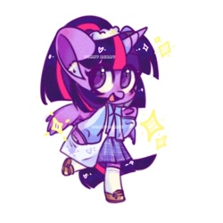 Size: 1000x1000 | Tagged: safe, artist:sunny berry, twilight sparkle, semi-anthro, g4, arm hooves, bag, chibi, clothes, cute, school uniform, shoes, simple background, solo, stars, white background