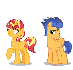 Size: 972x938 | Tagged: safe, artist:orin331, edit, vector edit, flash sentry, sunset shimmer, pegasus, pony, unicorn, g4, gay, half r63 shipping, male, rule 63, shipping, simple background, stallion, sunset glare, vector, white background