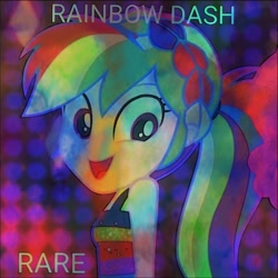 Size: 720x720 | Tagged: safe, artist:andrabutnariu, edit, edited screencap, screencap, rainbow dash, equestria girls, g4, i'm on a yacht, my little pony equestria girls: better together, album cover, neon eg logo, rare(selena gomez), selena gomez, smiling