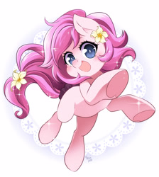 Size: 2957x3296 | Tagged: safe, artist:nekoshiei, oc, oc only, oc:kayla, earth pony, pony, female, filly, flower, flower in hair, foal, high res, looking at you, open mouth, smiling, smiling at you, solo