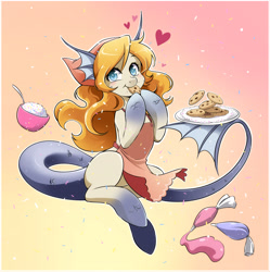 Size: 2742x2757 | Tagged: safe, artist:nekoshiei, oc, oc only, oc:marina, merpony, original species, blushing, cookie, female, fish tail, food, heart, high res, looking at you, plate, smiling, smiling at you, solo, sprinkles, tail