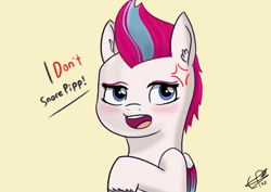 Size: 2400x1700 | Tagged: safe, artist:_cobalttuelatte, zipp storm, pegasus, pony, g5, my little pony: a new generation, adorazipp, colored wings, cute, dialogue, embarrassed, female, mare, multicolored hair, multicolored wings, signature, wings