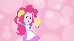 Size: 3410x1920 | Tagged: safe, screencap, pinkie pie, acadeca, equestria girls, g4, my little pony equestria girls: friendship games, apron, clothes, cutie mark on clothes, female, high res, open mouth, open smile, smiling, solo