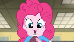 Size: 3410x1920 | Tagged: safe, screencap, pinkie pie, acadeca, equestria girls, g4, my little pony equestria girls: friendship games, aweeg*, chocolate, eating, female, food, high res, solo