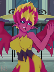 Size: 1024x1360 | Tagged: safe, artist:artistgrimm, sunset shimmer, equestria girls, g4, breasts, busty sunset satan, clothes, female, open mouth, solo, sunset satan