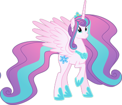 Size: 3470x3000 | Tagged: safe, artist:shakespearicles, artist:whalepornoz, princess flurry heart, alicorn, pony, fanfic:cat's cradle, g4, crown, female, fimfiction, full body, high res, hoof shoes, hooves, horn, jewelry, long horn, mare, older, older flurry heart, princess, raised hoof, regalia, royalty, show accurate, simple background, smiling, solo, spread wings, standing, tail, transparent background, wings