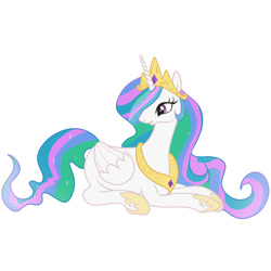 Size: 800x800 | Tagged: safe, artist:zigrock, princess celestia, alicorn, pony, g4, ethereal mane, female, horn, jewelry, lying down, mare, regalia, simple background, solo, white background, wings