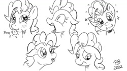 Size: 1200x675 | Tagged: safe, artist:pony-berserker, pinkie pie, pony-berserker's twitter sketches, pony-berserker's twitter sketches (2022), g4, curious, drunk, horrified, terrified, tongue out