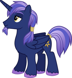 Size: 2769x2998 | Tagged: safe, artist:shakespearicles, artist:whalepornoz, oc, oc only, oc:prince nova sparkle, alicorn, pony, fanfic:cat's cradle, g4, alicorn oc, beard, facial hair, fimfiction, goatee, high res, horn, jewelry, male, offspring, parent:shining armor, parent:twilight sparkle, parents:shining sparkle, ponytail, prince, product of incest, product of sparklecest, regalia, royalty, shakespearicles, show accurate, simple background, smiling, solo, stallion, standing, transparent background, wings