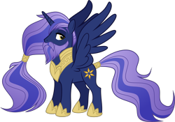 Size: 4289x3000 | Tagged: safe, artist:shakespearicles, artist:whalepornoz, oc, oc only, oc:prince nova sparkle, alicorn, pony, fanfic:cat's cradle, g4, alicorn oc, beard, facial hair, fimfiction, high res, horn, jewelry, male, moustache, offspring, parent:shining armor, parent:twilight sparkle, parents:shining sparkle, ponytail, prince, product of incest, product of sparklecest, regalia, royalty, shakespearicles, show accurate, simple background, solo, stallion, standing, transparent background, wings