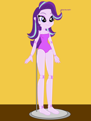 Size: 1536x2048 | Tagged: safe, alternate version, artist:mecha113, starlight glimmer, equestria girls, g4, clothes, doll, dollified, female, forced smile, inanimate tf, smiling, solo, swimsuit, toy, transformation