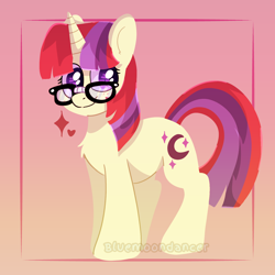 Size: 1640x1639 | Tagged: safe, artist:bluemoon, moondancer, pony, unicorn, g4, cute, dancerbetes, female, glasses, happy, lineless, mare, smiling, solo, watermark
