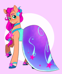 Size: 1352x1606 | Tagged: safe, artist:aztrial, sunny starscout, earth pony, pony, g5, blushing, clothes, dress, female, gala dress, raised hoof, smiling, solo