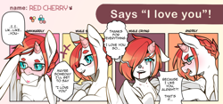 Size: 4267x1992 | Tagged: safe, artist:sugarelement, oc, oc:red cherry, pegasus, pony, bleeding, blood, dialogue, male, solo, template