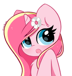 Size: 4144x4328 | Tagged: safe, artist:kittyrosie, oc, oc only, oc:rosa flame, pony, unicorn, chest fluff, flower, flower in hair, heart eyes, open mouth, simple background, solo, white background, wingding eyes