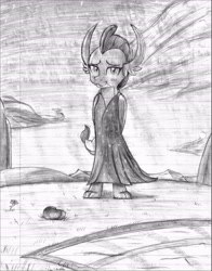 Size: 4888x6241 | Tagged: safe, artist:johnerose126, smolder, dragon, g4, absurd resolution, clothes, dress, lined paper, monochrome, solo, traditional art