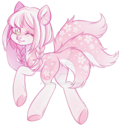 Size: 1024x1066 | Tagged: safe, artist:miioko, oc, earth pony, pony, braid, deviantart watermark, earth pony oc, female, mare, multiple tails, obtrusive watermark, one eye closed, simple background, tail, transparent background, underhoof, watermark, wink