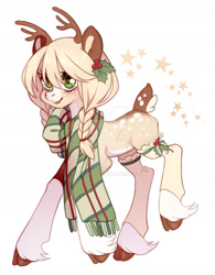 Size: 1024x1310 | Tagged: safe, artist:miioko, oc, oc only, deer, pony, reindeer, antlers, clothes, cloven hooves, deviantart watermark, obtrusive watermark, scarf, simple background, solo, watermark, white background