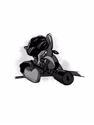 Size: 3543x4724 | Tagged: safe, artist:vesmirart, oc, oc only, earth pony, pony, earth pony oc, grayscale, gun, hat, male, monochrome, rifle, simple background, sniper rifle, solo, stallion, sunglasses, weapon, white background