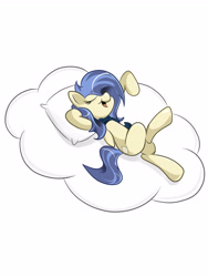Size: 3543x4724 | Tagged: safe, artist:vesmirart, oc, oc only, pegasus, pony, cloud, eyes closed, hair over one eye, on a cloud, pegasus oc, pillow, relaxing, simple background, solo, white background, wings