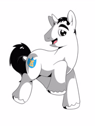 Size: 3543x4724 | Tagged: safe, artist:vesmirart, oc, oc only, pony, unicorn, horn, male, raised hoof, simple background, solo, stallion, unicorn oc, unshorn fetlocks, white background