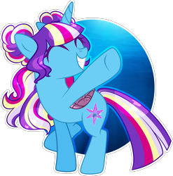 Size: 2816x2846 | Tagged: safe, artist:mint-light, artist:stormcloud-yt, oc, oc only, alicorn, pony, alicorn oc, amputee, artificial wings, augmented, base used, eyes closed, female, grin, high res, horn, mare, prosthetic limb, prosthetic wing, prosthetics, raised hoof, simple background, smiling, solo, transparent background, underhoof, wings