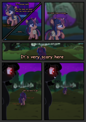 Size: 2894x4093 | Tagged: safe, artist:stormcloud-yt, oc, oc only, pony, bag, base used, comic, evil smile, grin, offspring, outdoors, parent:flash sentry, parent:twilight sparkle, parents:flashlight, raised hoof, saddle bag, smiling, solo