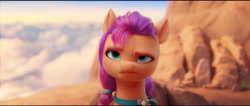 Size: 4094x1740 | Tagged: safe, screencap, sunny starscout, earth pony, pony, g5, my little pony: a new generation, spoiler:my little pony: a new generation, female, mare, solo, sunny starscout is not amused, unamused