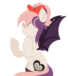 Size: 1280x1422 | Tagged: safe, artist:allyster-black, oc, oc only, oc:sweet velvet, bat pony, animated, bow, clapping, clapping ponies, clothes, hair bow, simple background, socks, solo, transparent background