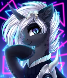Size: 2500x2900 | Tagged: safe, artist:hakaina, oc, oc only, bat pony, bat pony unicorn, hybrid, pony, unicorn, high res, horn, solo